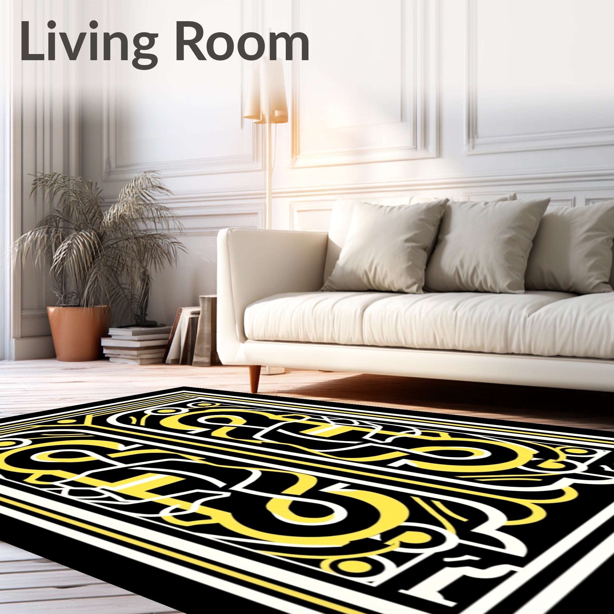 Bold Yellow Black Abstract Pattern Rug