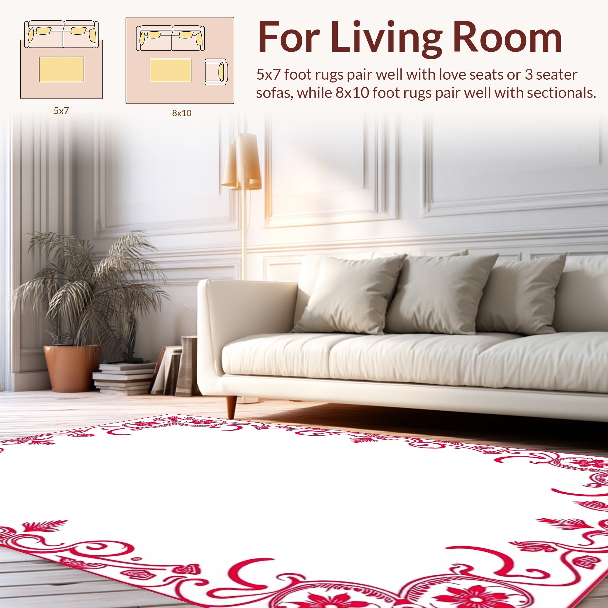 Ornate Red Floral Border Design Rug