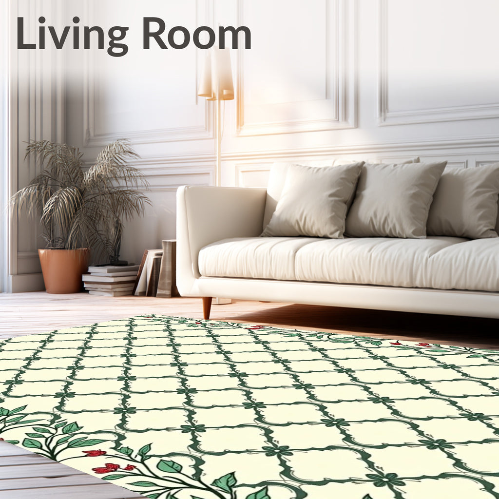 Classic Green Trellis Floral Border Rug