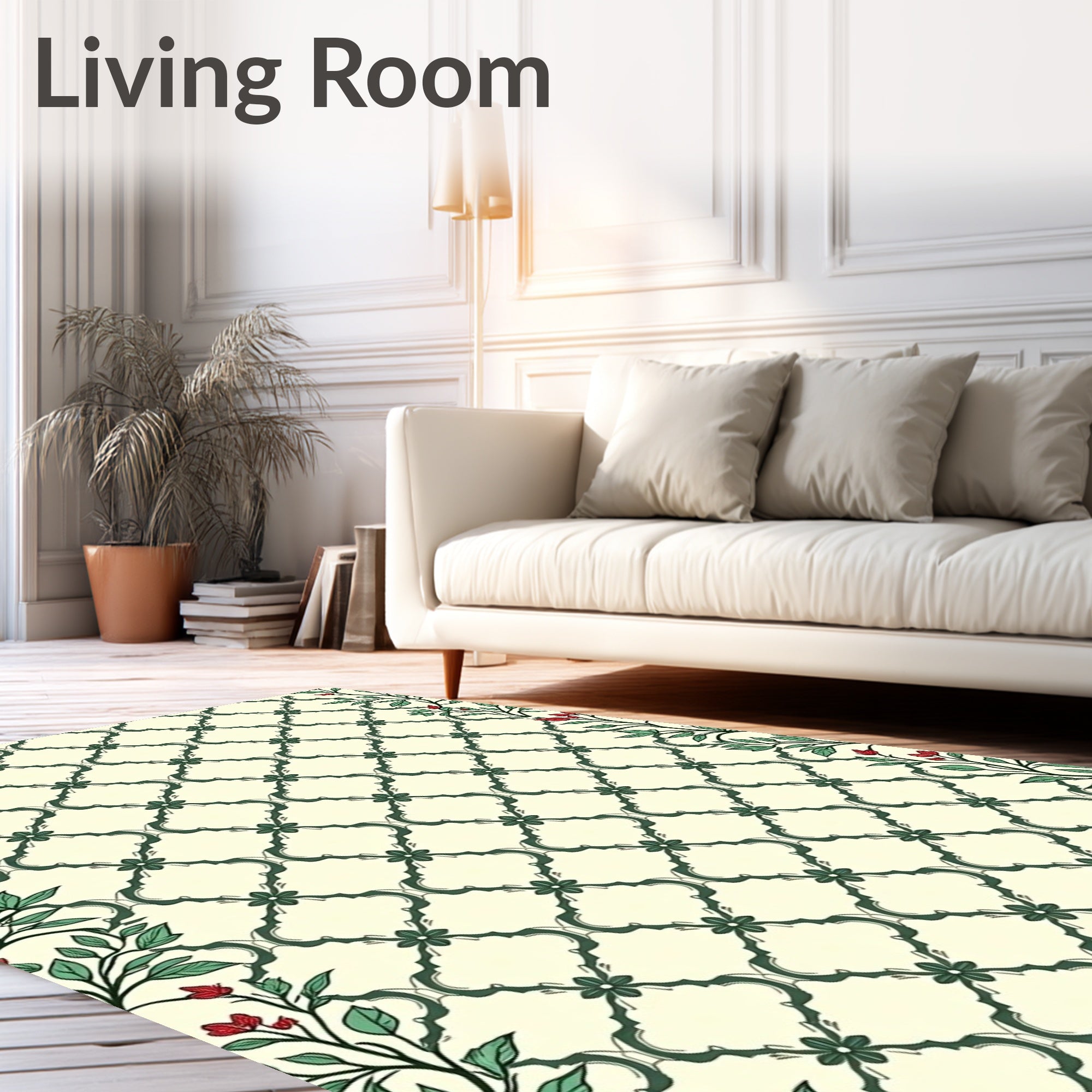 Classic Green Trellis Floral Border Rug