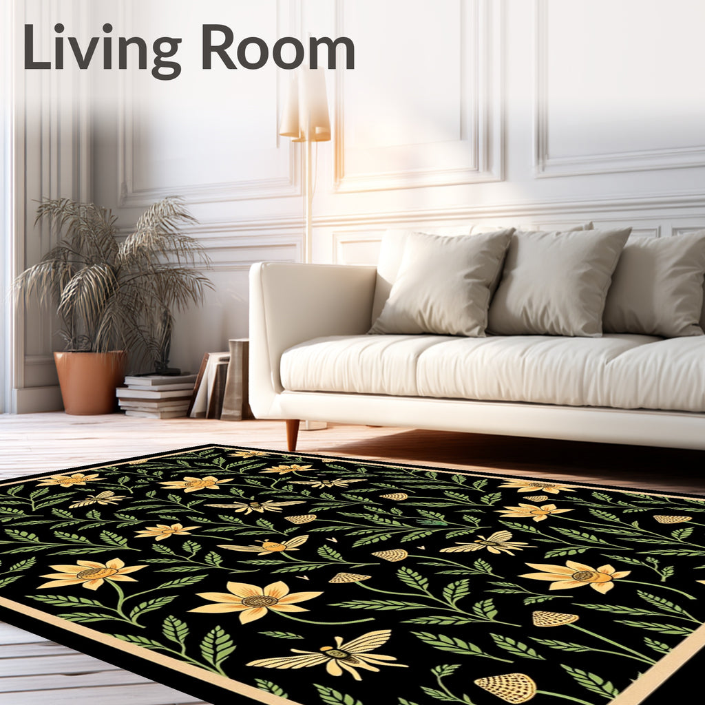 Yellow Floral Butterfly Meadow Rug