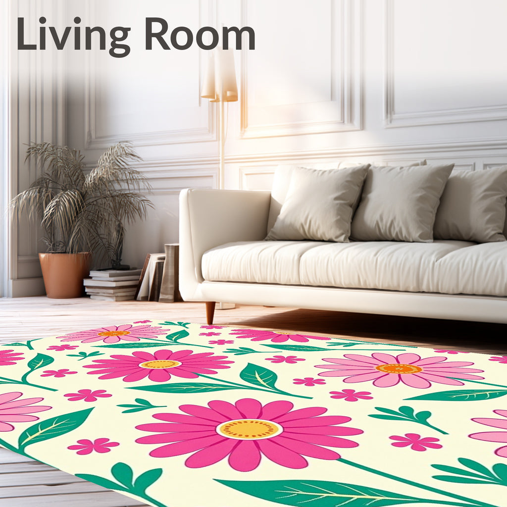 Fuchsia Daisies Patterned Rug