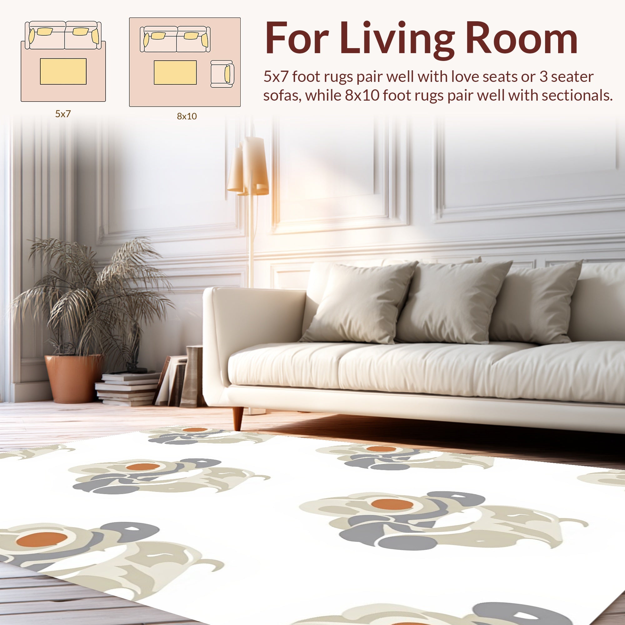 Abstract Ivory Orange Gray Pattern Rug