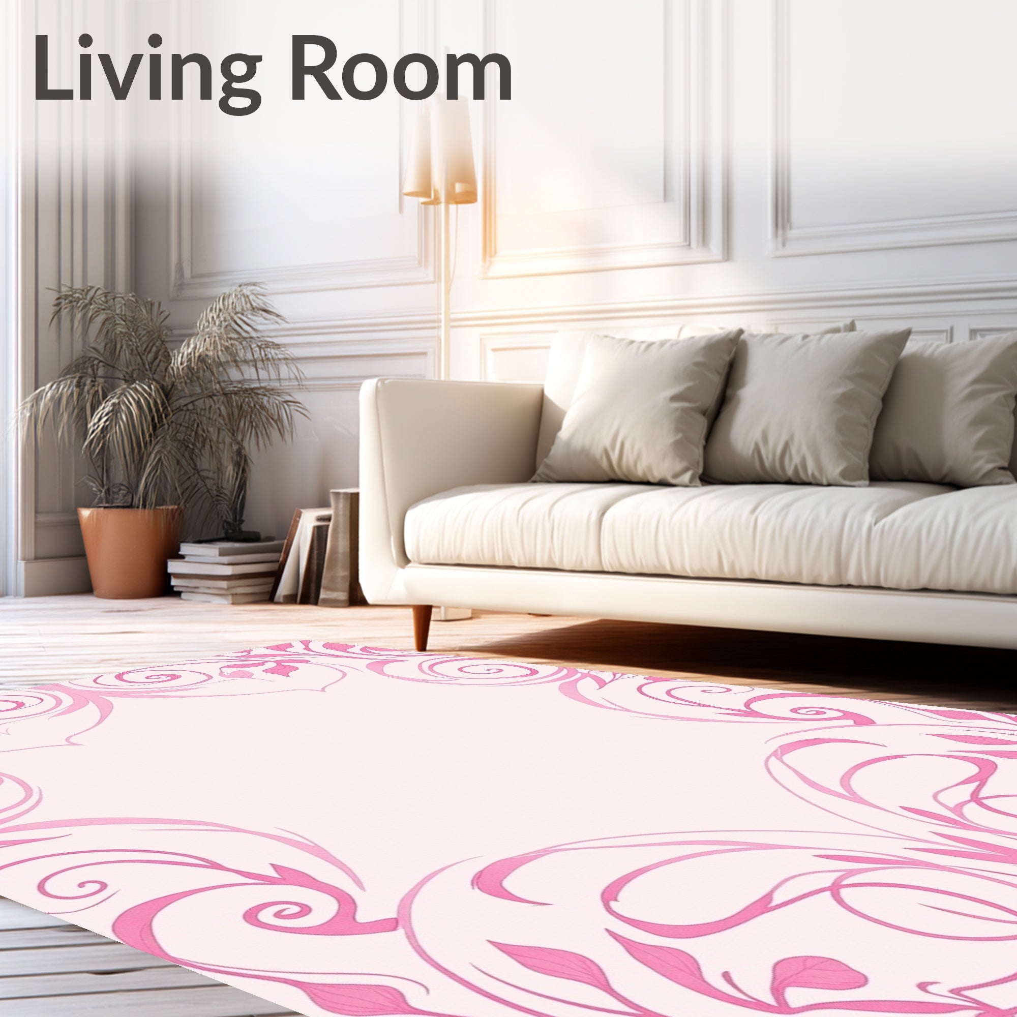 Pink Floral Swirls Design Rug
