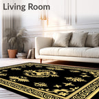 Elegant Gold Crest Floral Rug