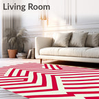 Red Cream Interlocking Geometric Lines Rug