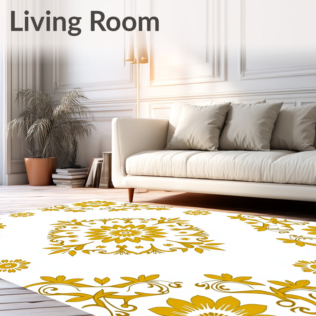 Golden Floral Medallion Decorative Pattern Rug