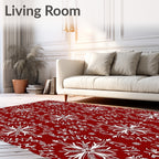 Intricate White Snowflake Red Design Rug