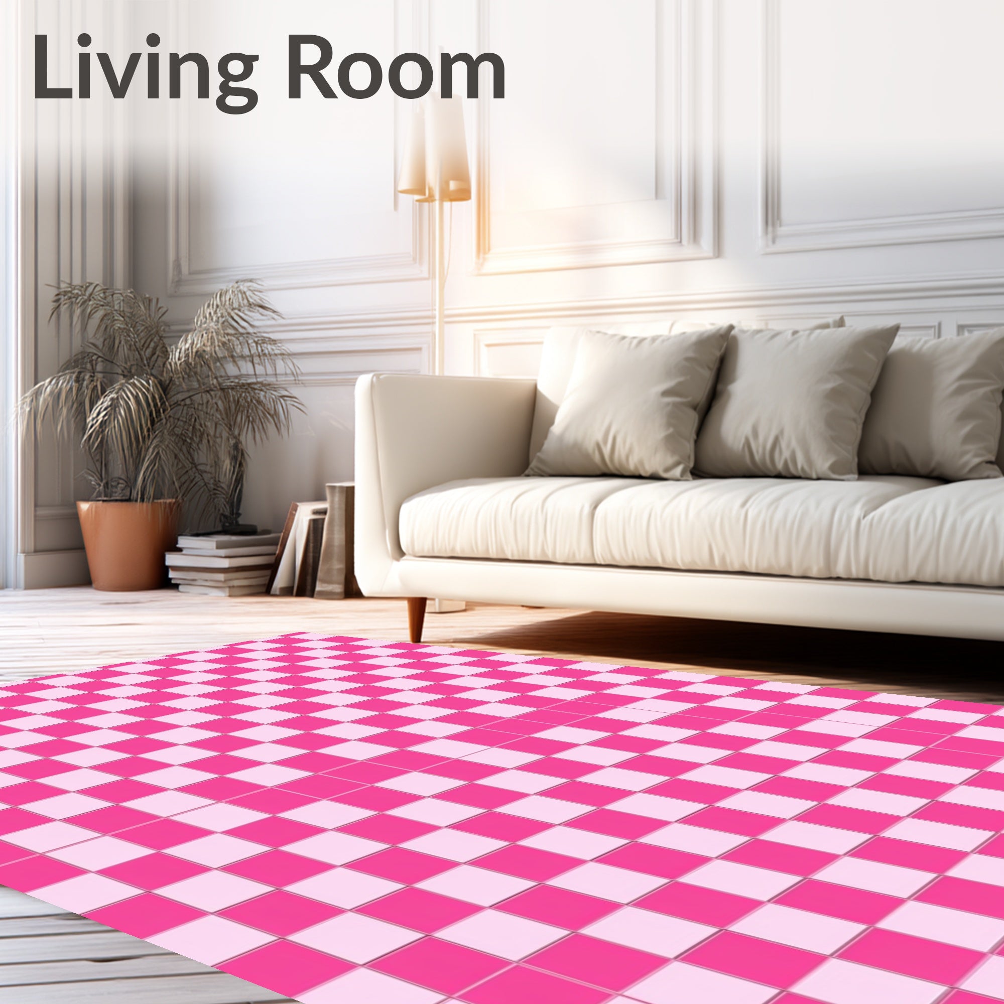 Pink Checkered Grid Pattern Rug