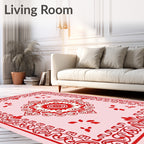 Red Scrollwork Central Floral Pattern Rug