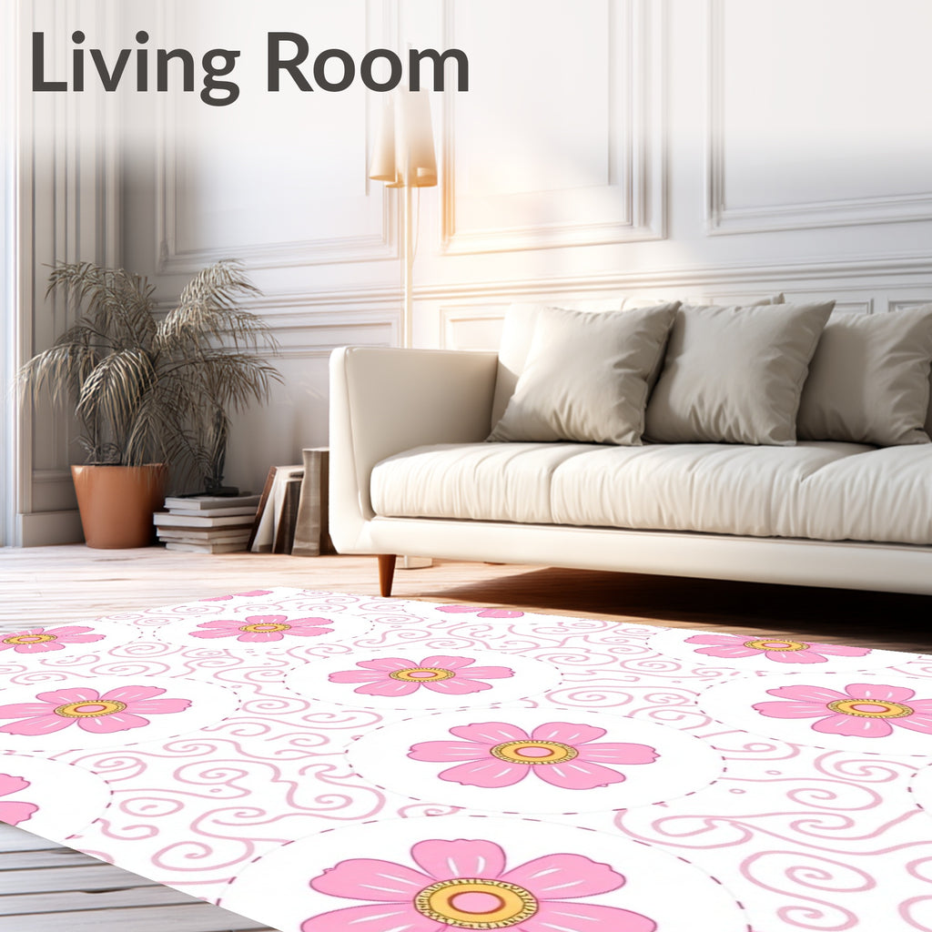 Pink Floral Swirl Pattern Rug