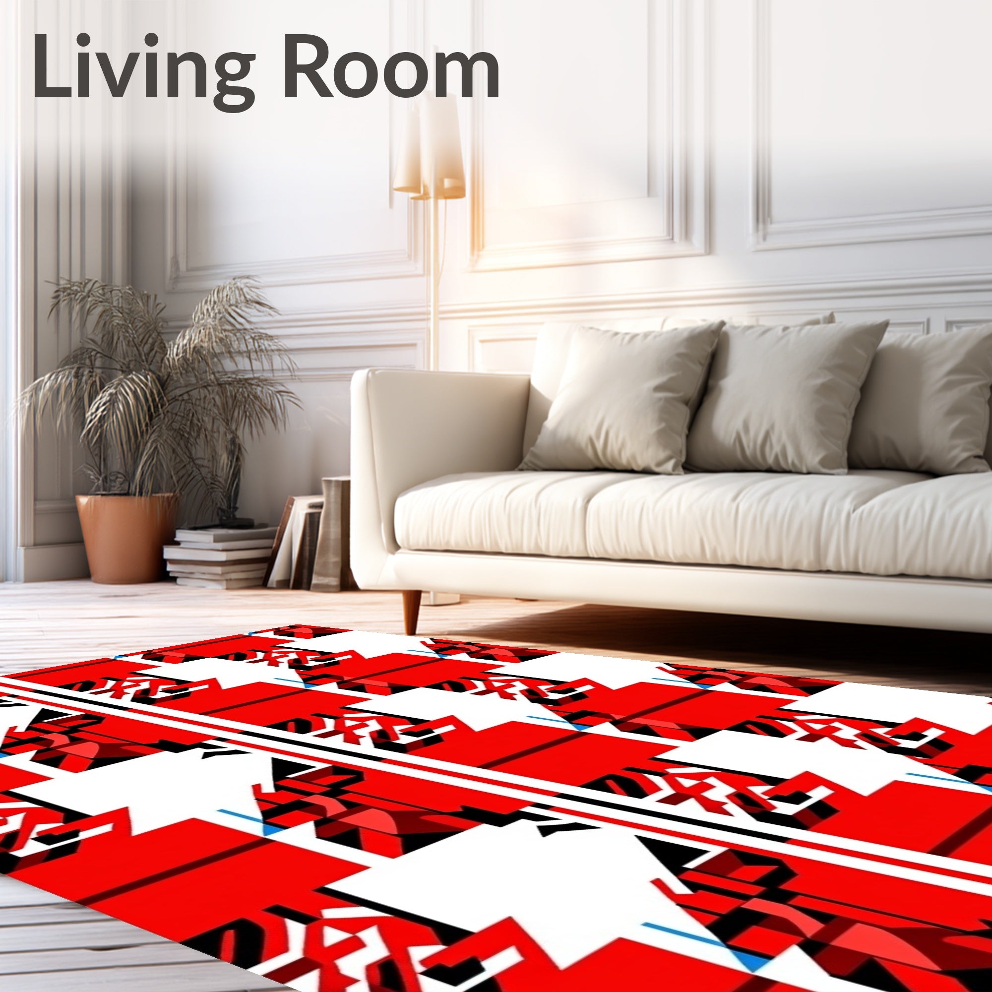 Bold Red And Black Geometric Pattern Rug