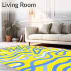 Bold Blue And White Flowing Lines Rug
