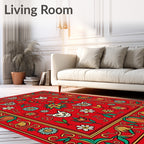 Playful Cat Floral Border Design Rug