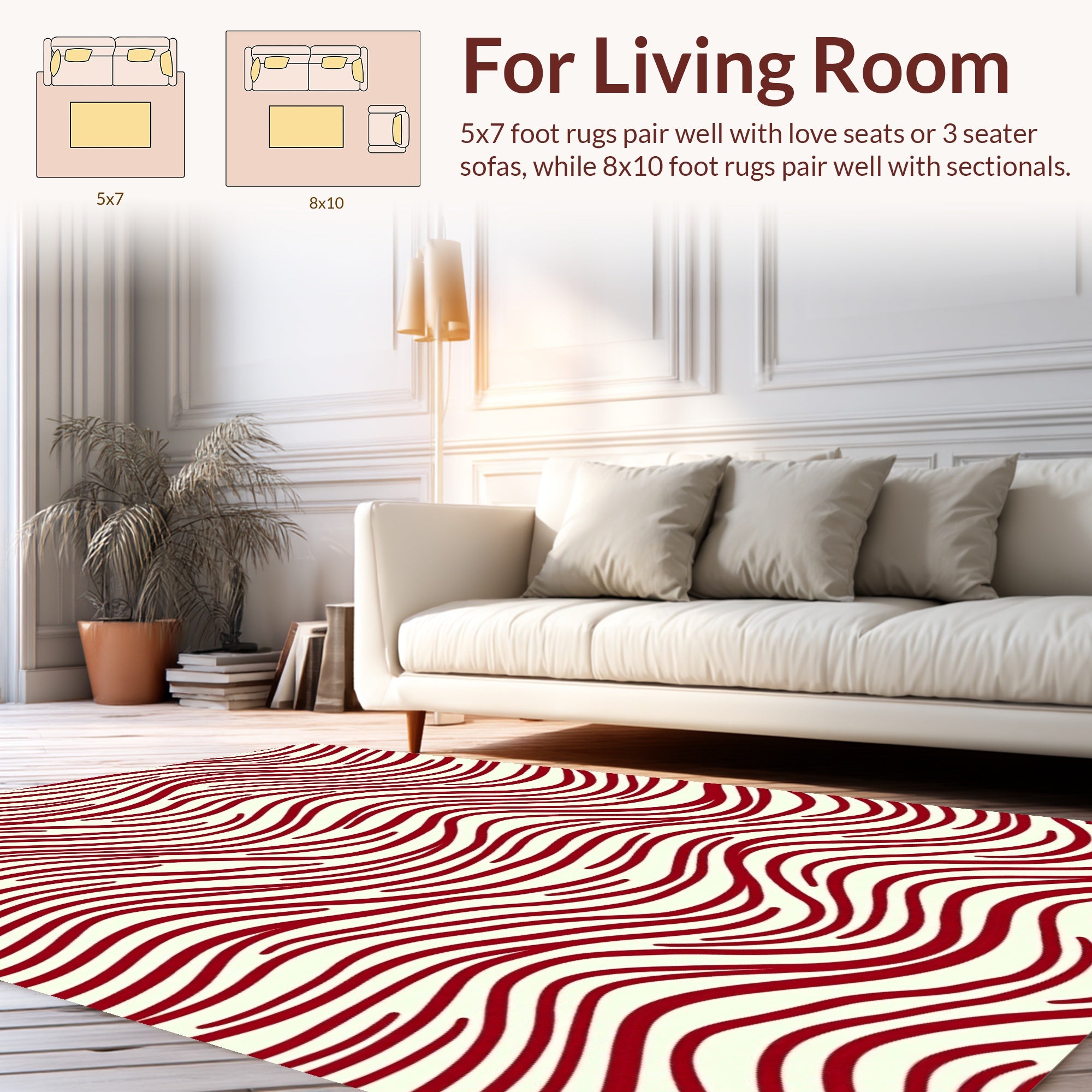 Crimson Wave Pattern Design Rug