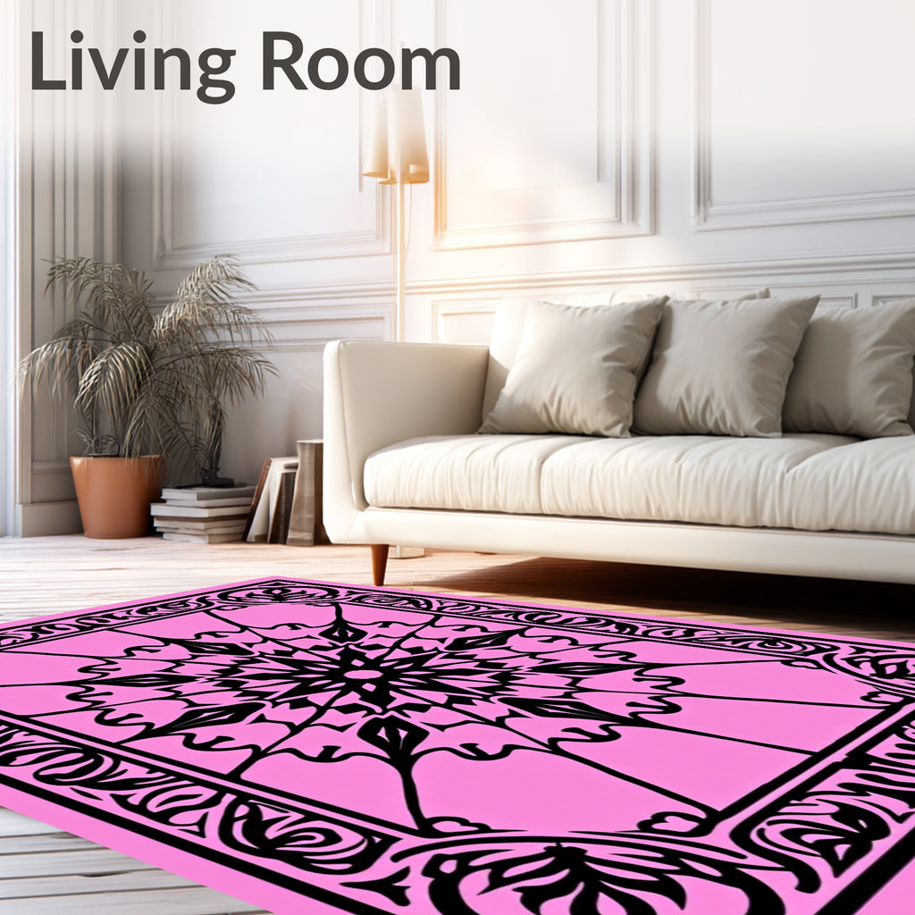 Black Mandala Floral Pattern Rug