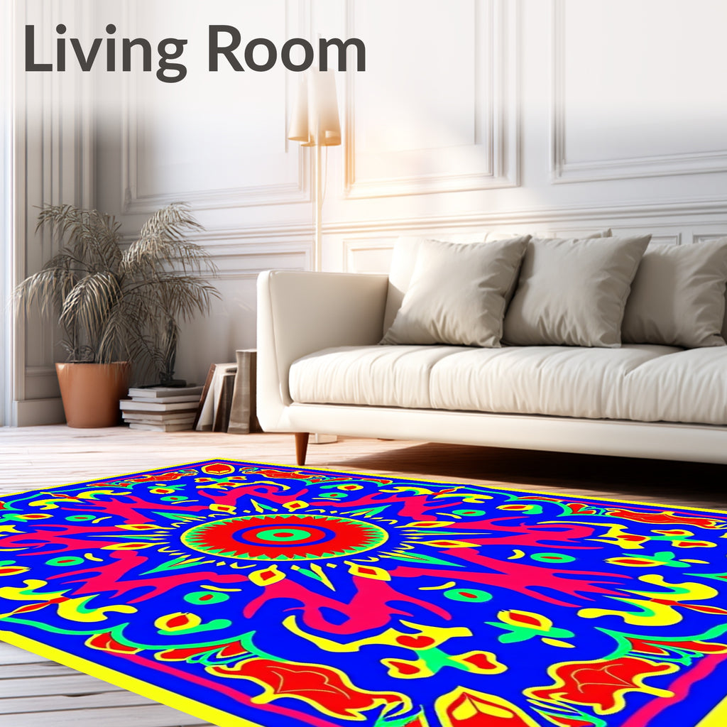 Vibrant Sun Mandala Inspired Abstract Design Rug
