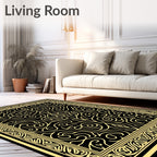 Intricate Black and Gold Floral Scroll Rug