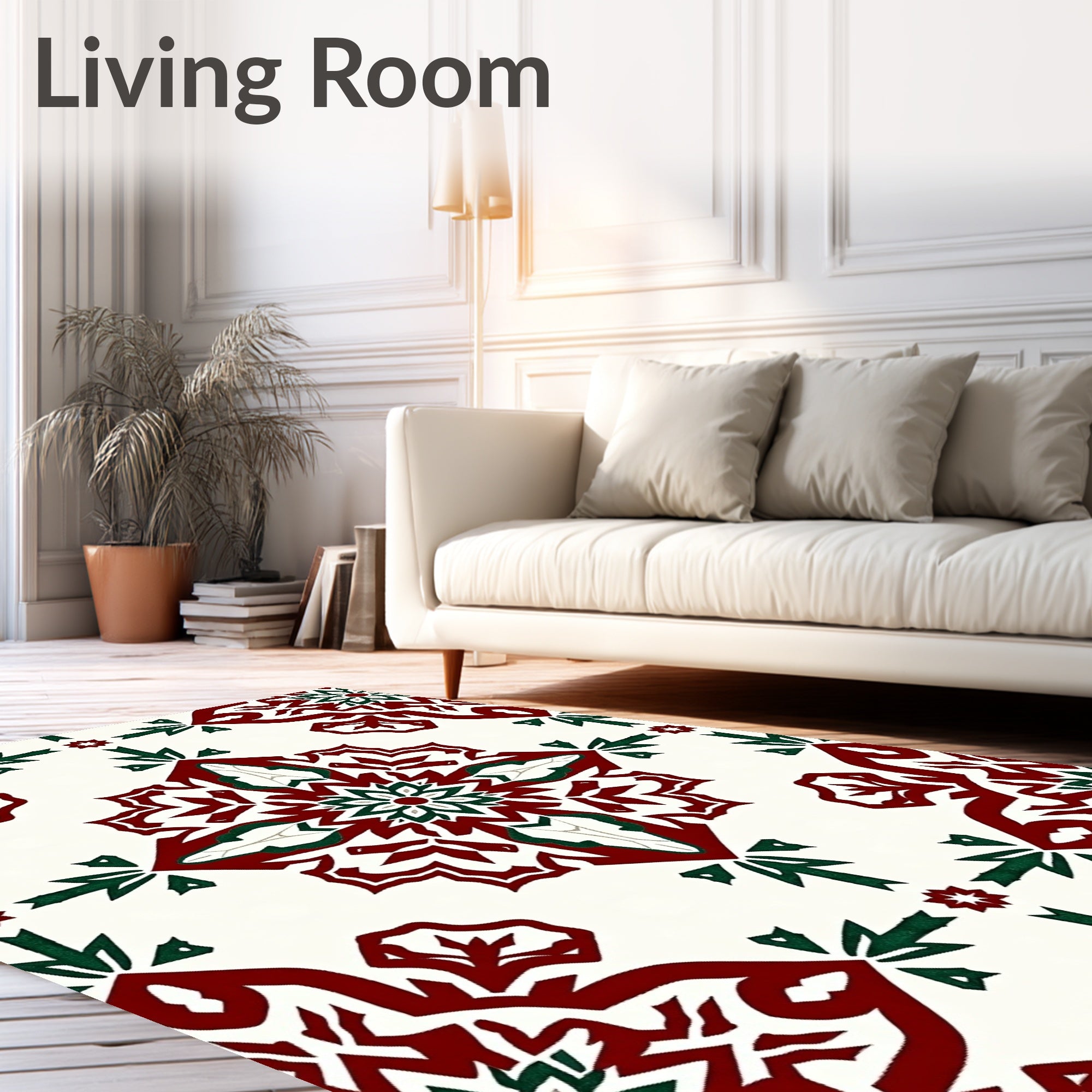 Rich Crimson Forest Green Medallion Pattern Rug