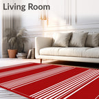Crimson Red And White Striped Design Rug