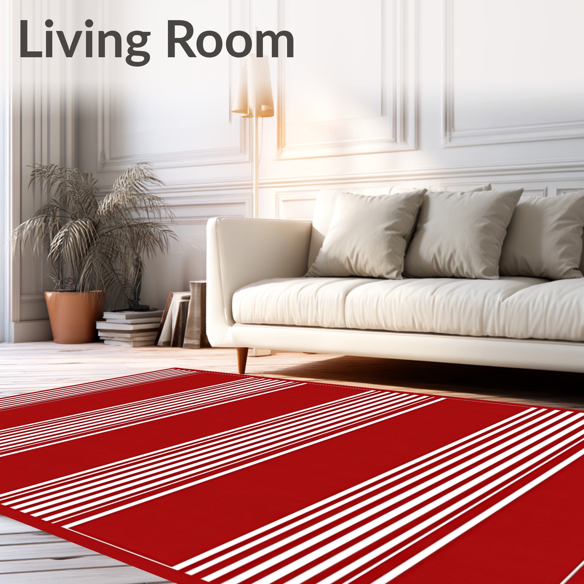 Crimson Red And White Striped Design Rug
