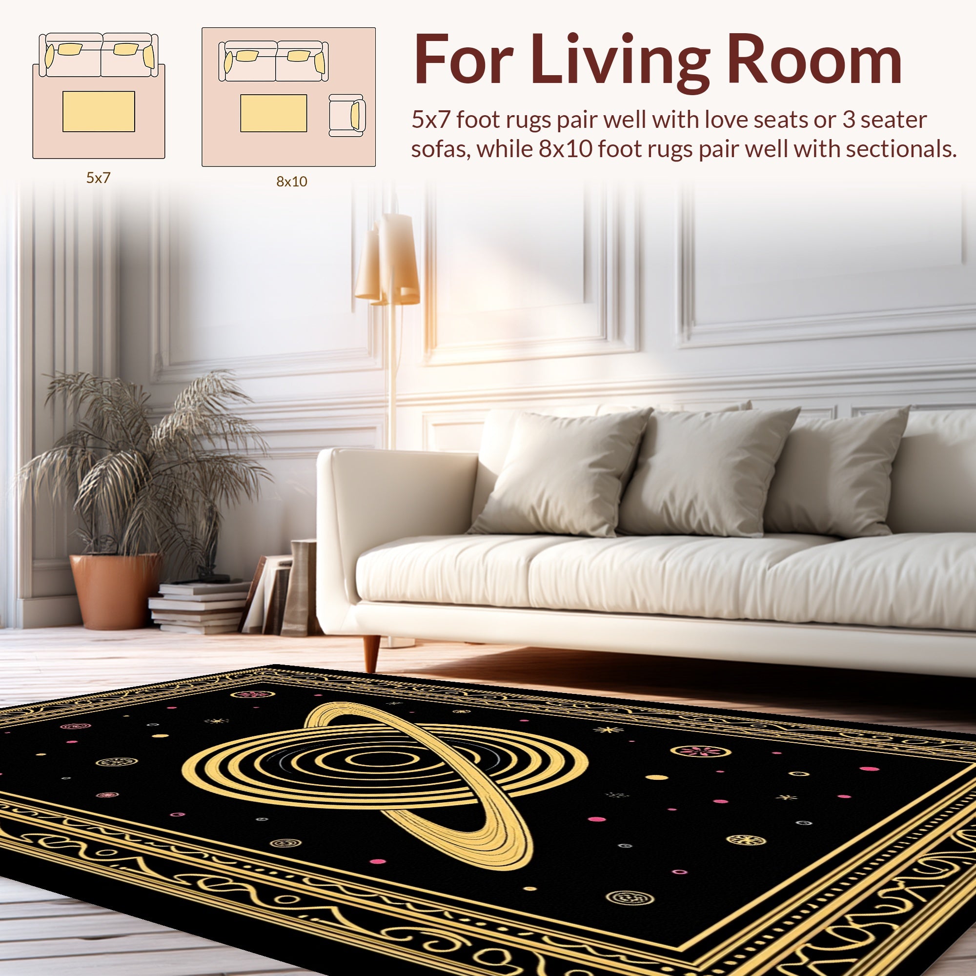 Striking Saturn and Stars Pattern Rug