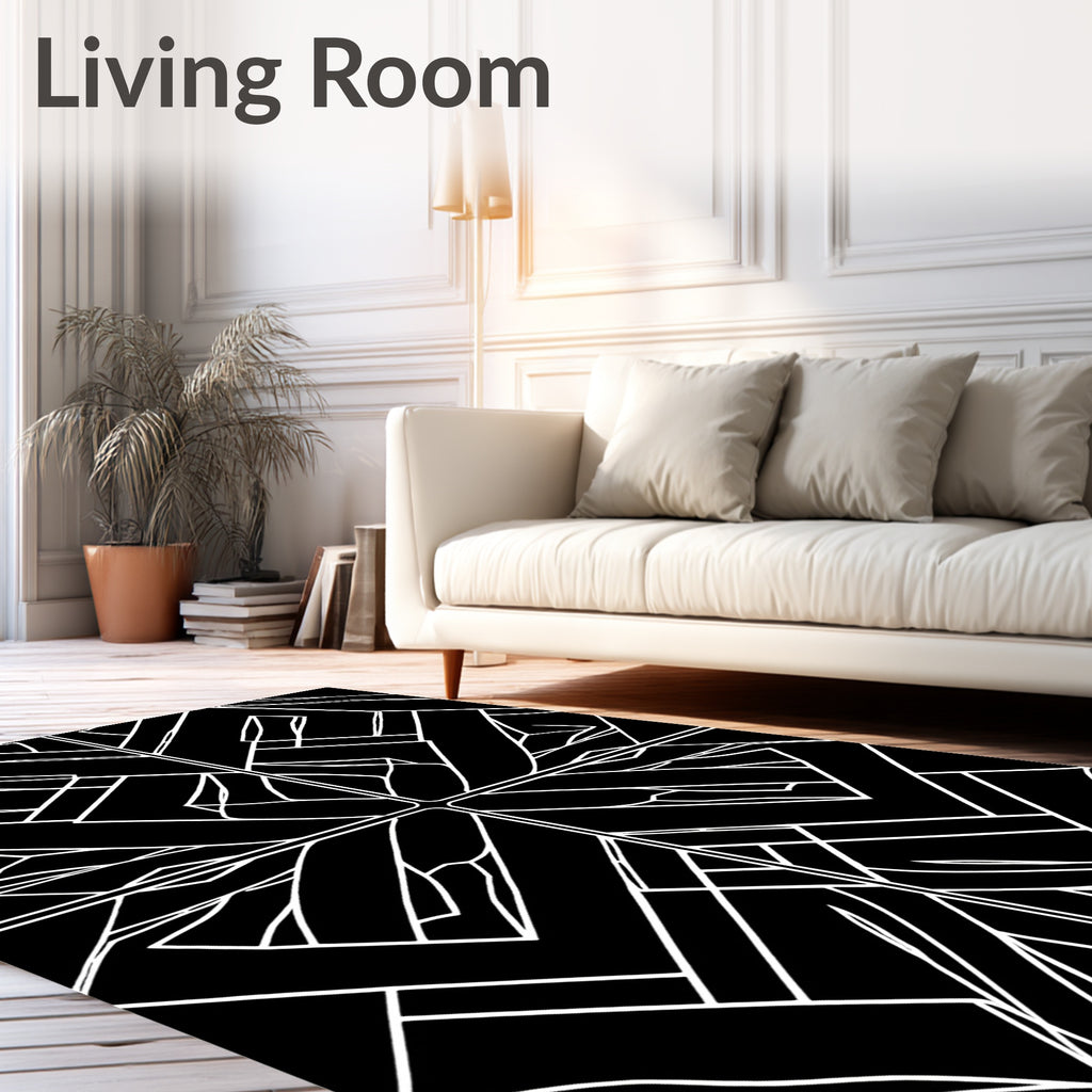 Bold Black White Interlocking Geometric Design Rug