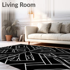 Bold Black White Interlocking Geometric Design Rug