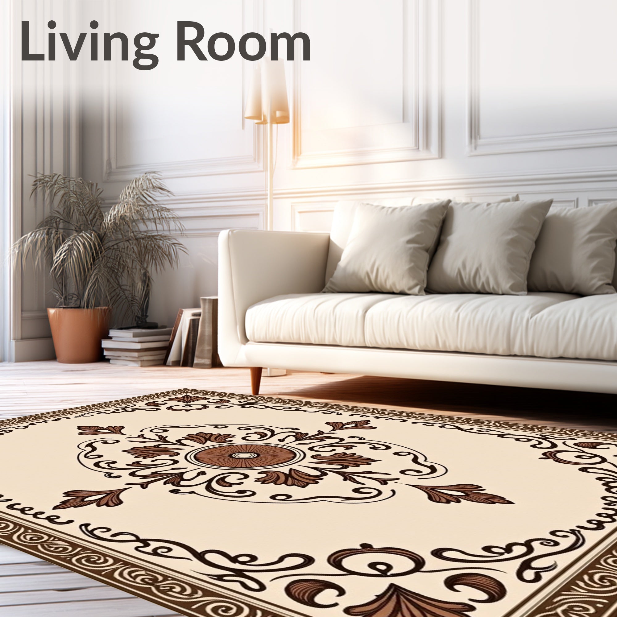 Traditional Brown Floral Center Medallion Rug