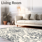 Grey Ivory Classic Floral Damask Rug