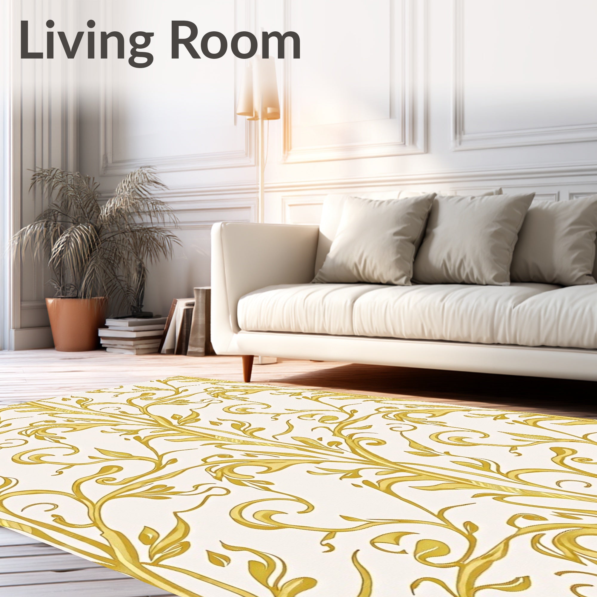 Golden Swirl Vine Pattern Rug
