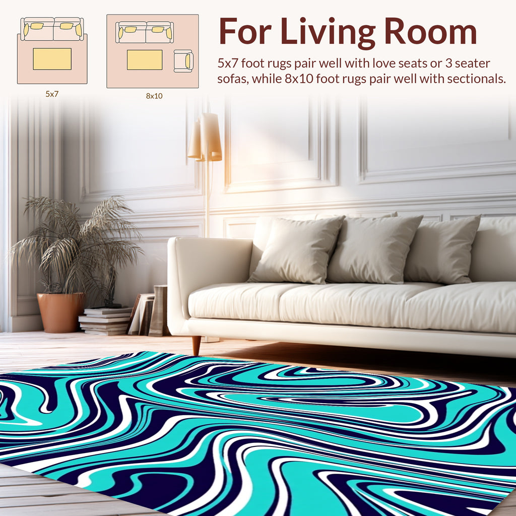 Aqua White And Navy Swirl Rug