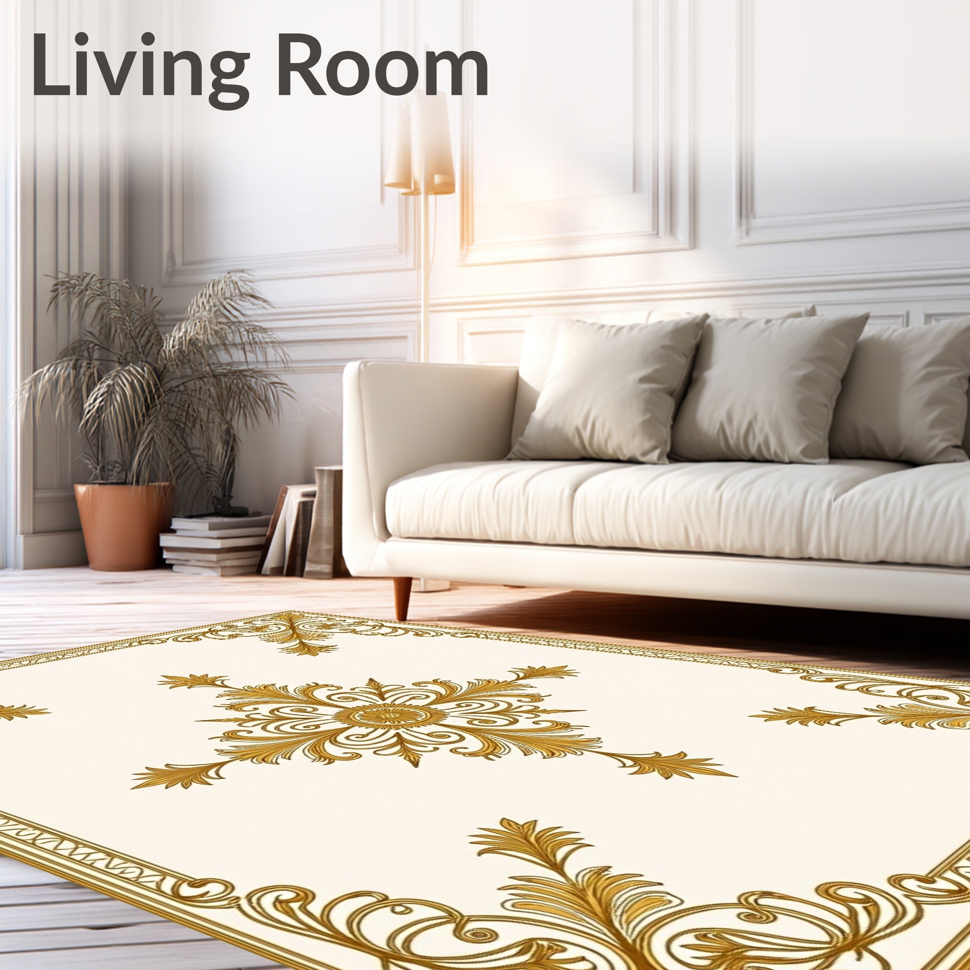 Ornate Gold Leaf Scrollwork Rug