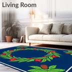 Bold Blue Red Floral Pinecone Wreath Rug