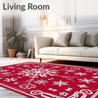 Crimson White Winter Snowflake Collection Rug