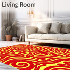 Vibrant Red Yellow Swirls Pattern Rug