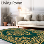 Emerald Green Golden Medallion Scroll Rug