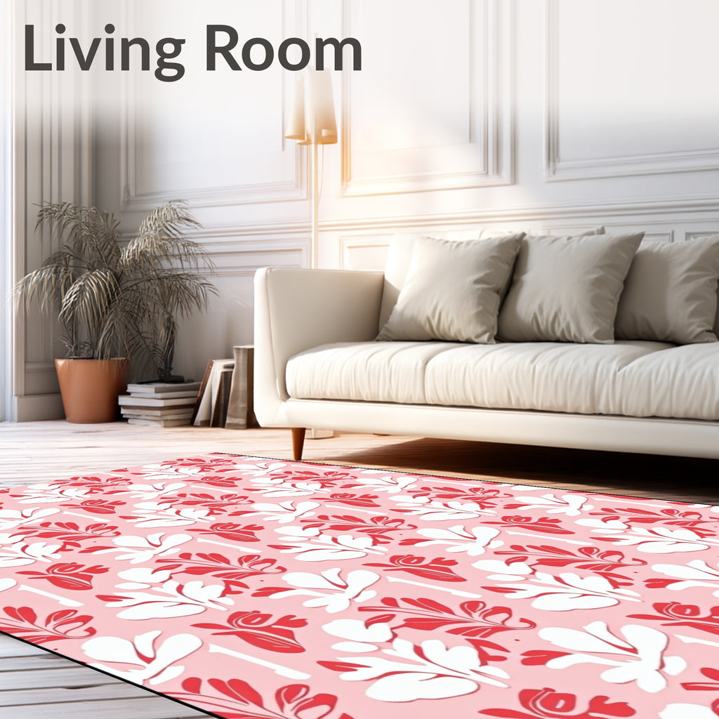 Red White Floral Pattern Design Rug