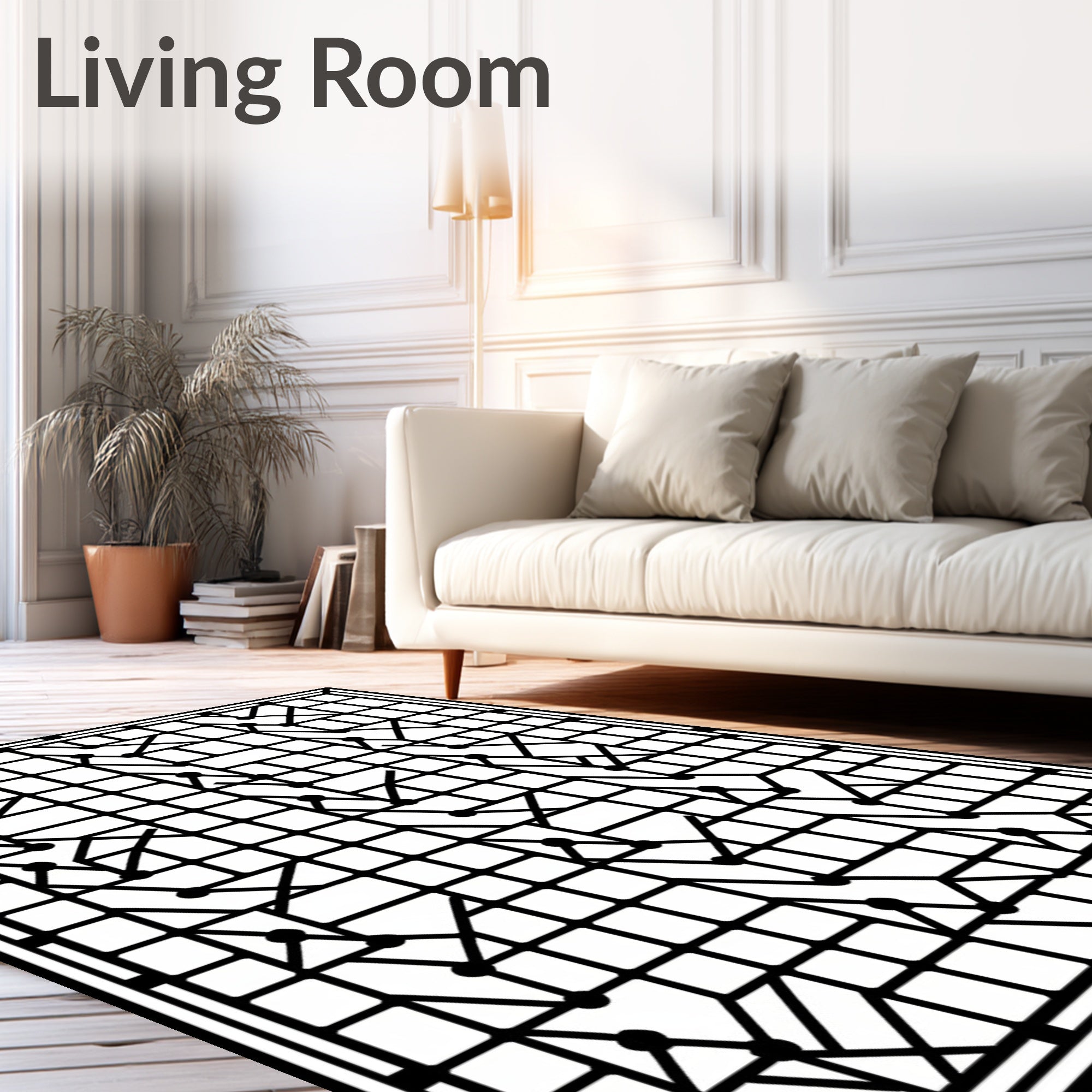 Bold Geometric Grid Dot Pattern Rug