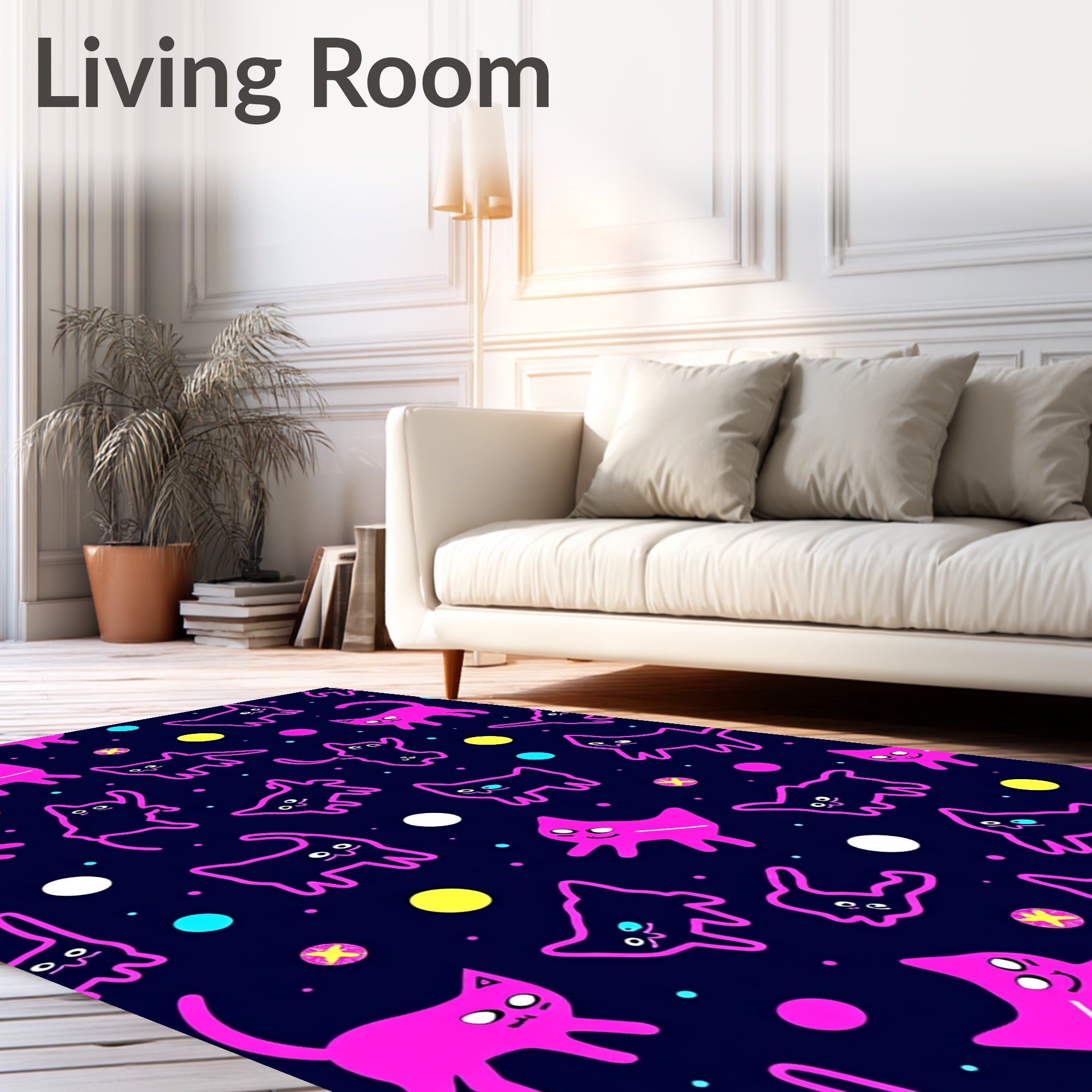 Cute Cat Polka Dot Pattern Rug