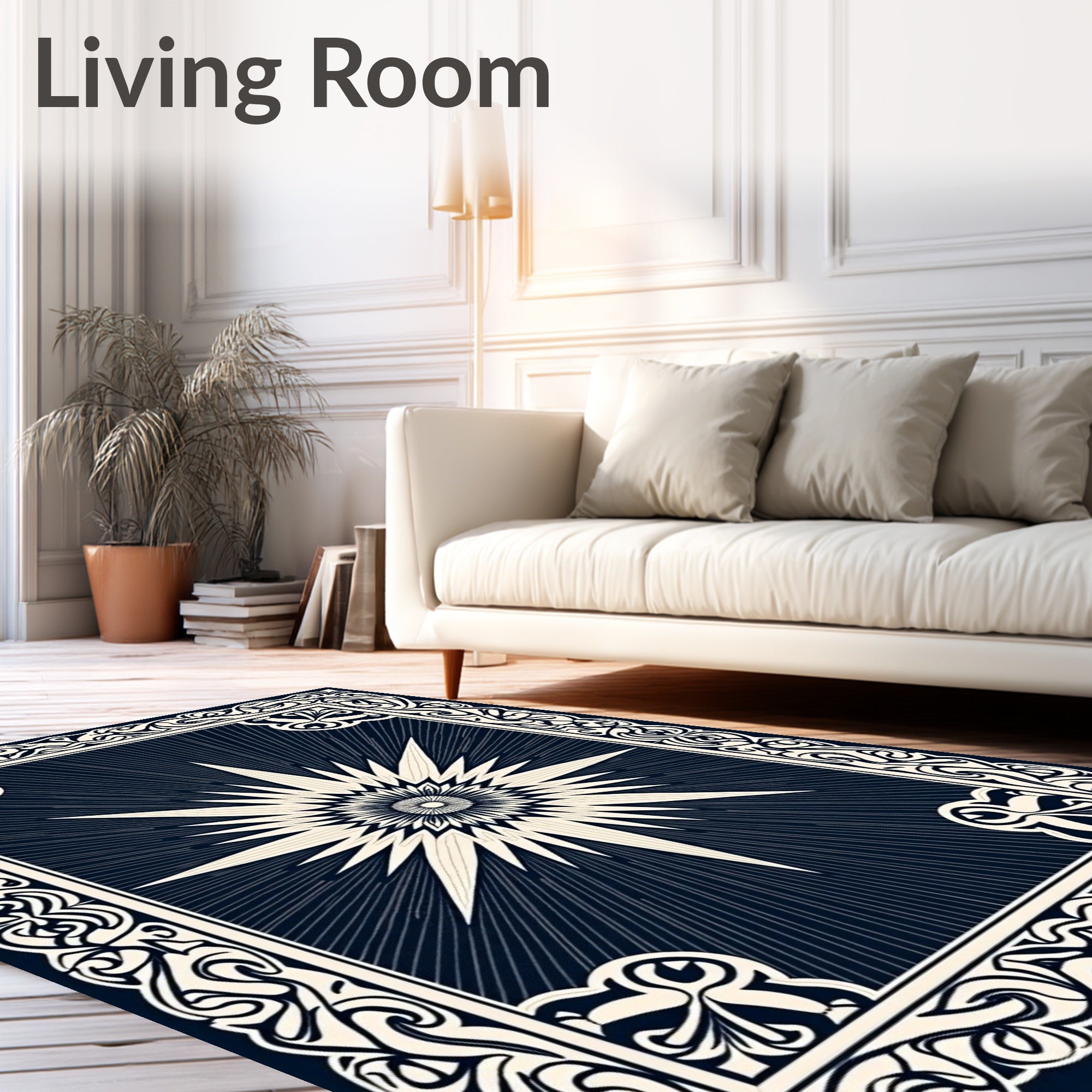 Dark Starburst Intricate Border Design Rug