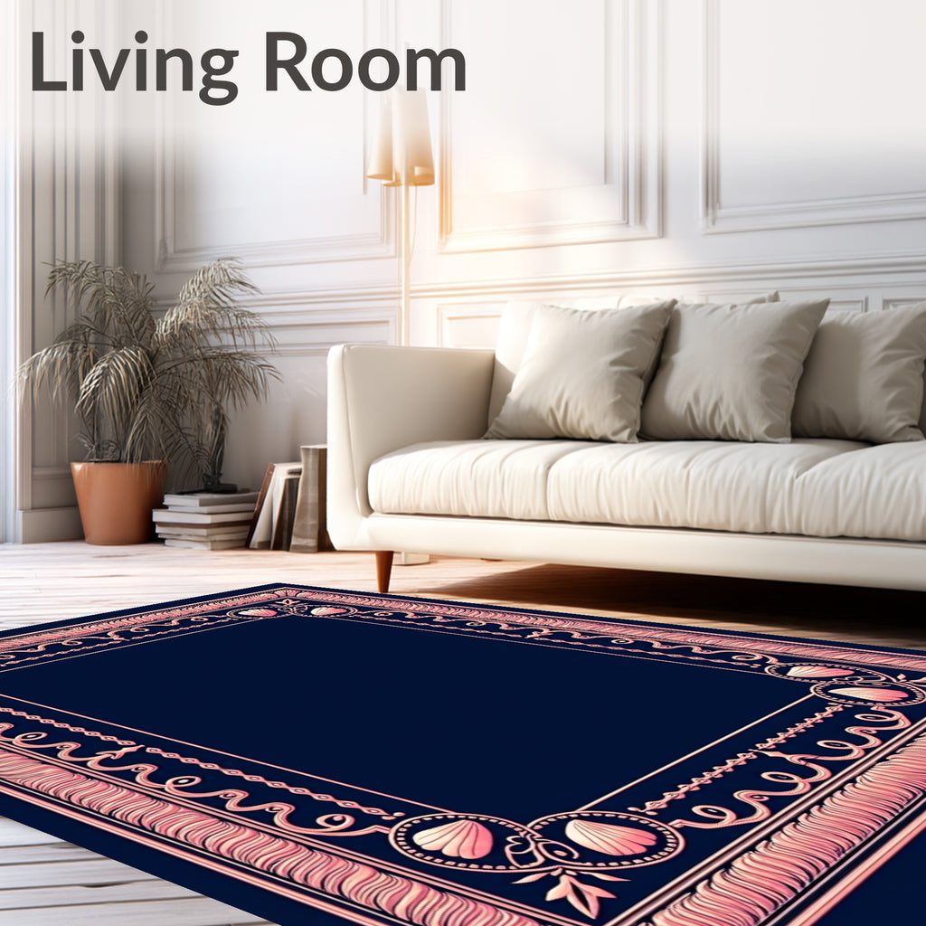 Coastal Shell Detailed Ornate Border Rug