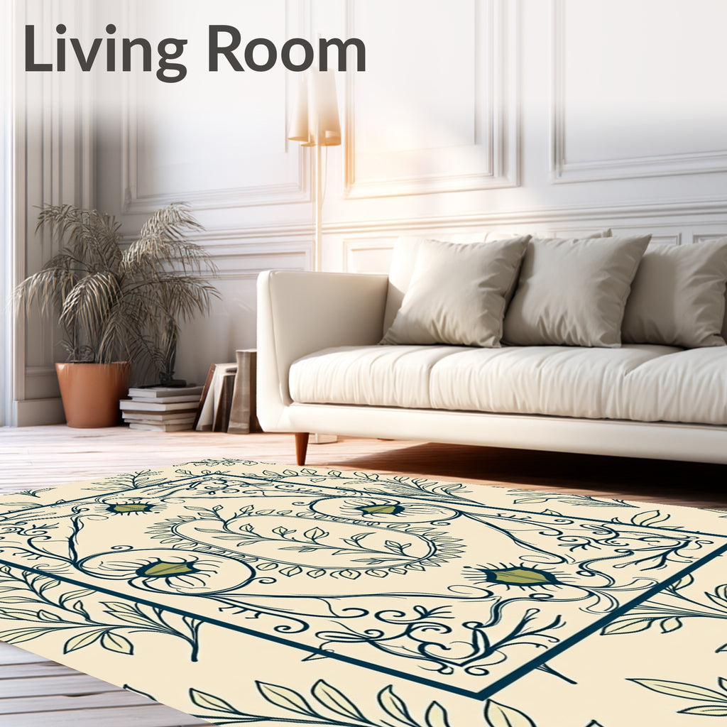 Creme Botanical Scroll Frame Rug