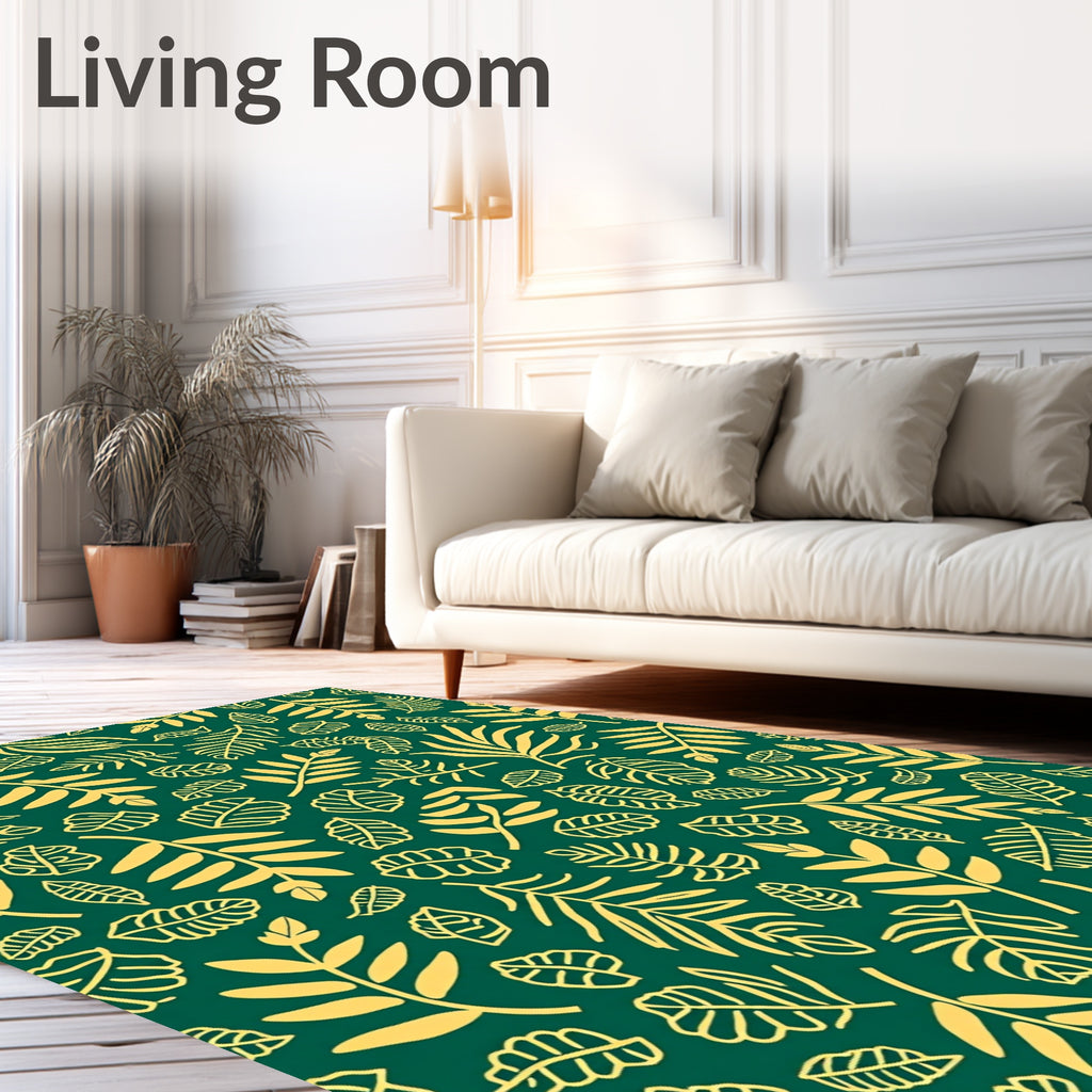Leaf Pattern Botanical Gold Design Rug
