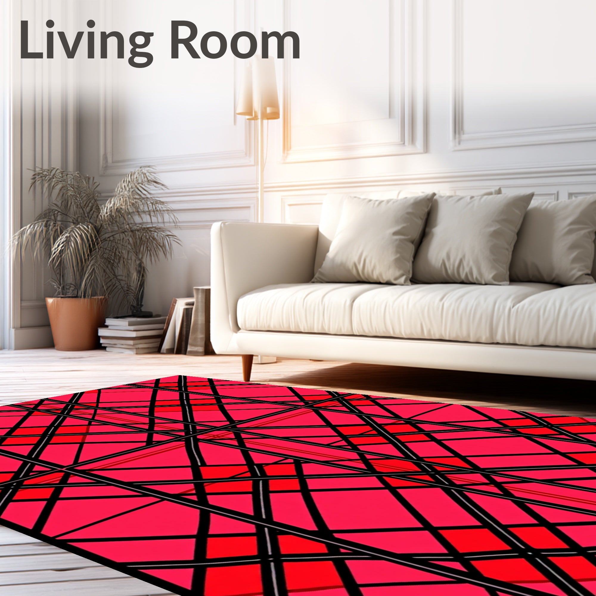 Bold Red Black Geometric Lattice Rug