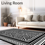 Black White Geometric Maze Inlay Rug