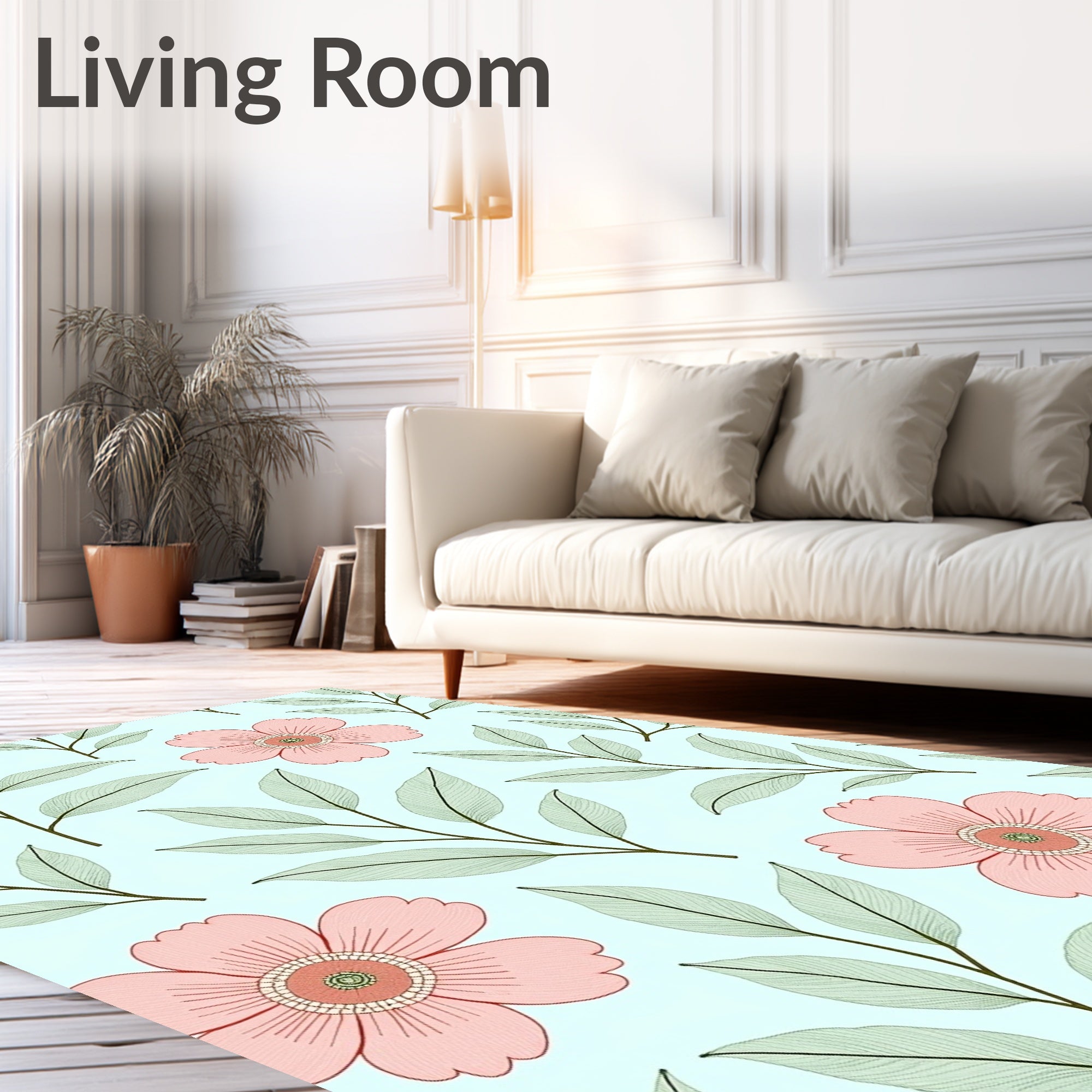 Soft Pink Floral Botanical Pattern Rug