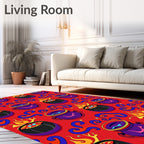 Witchy Cauldrons Swirling Flames Pattern Rug