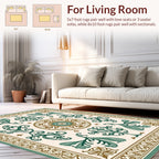 Elegant Green Brown Floral Medallion Rug