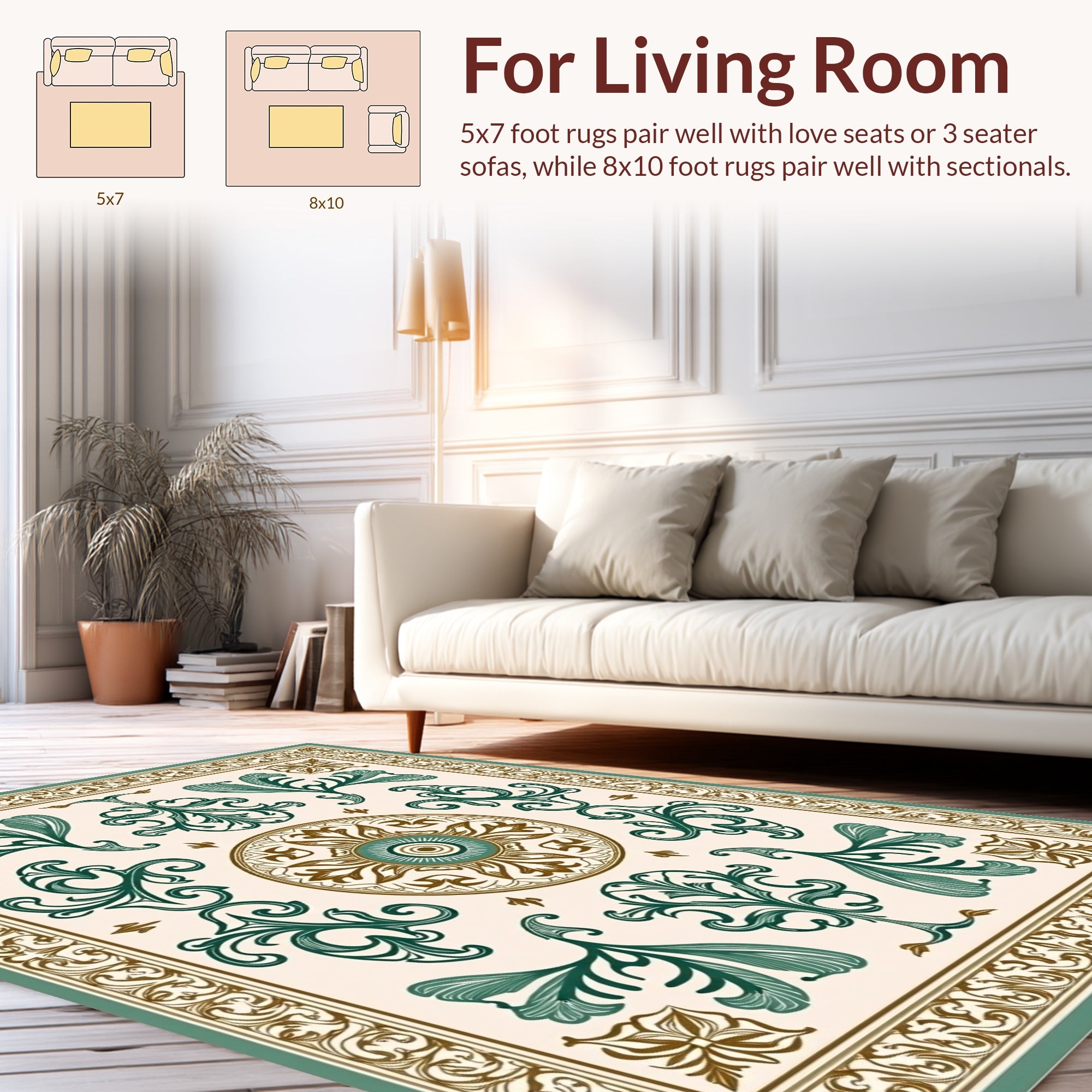 Elegant Green Brown Floral Medallion Rug